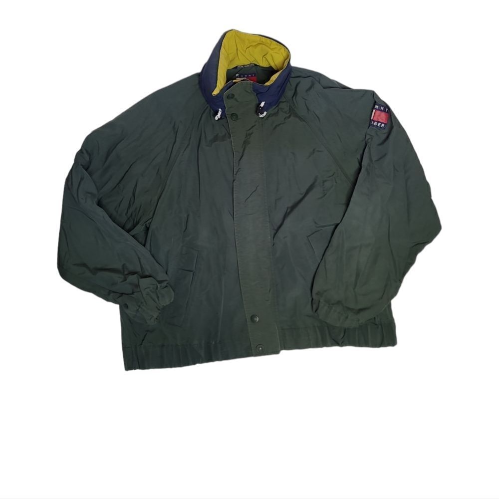 VINTAGE 90s Tommy Hilfiger‎ green packable hood windbreaker gorpcore jacket L